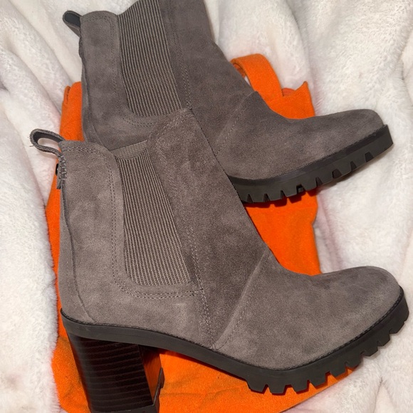 UGG Shoes - UGG Charcoal Suede Chunky Heeled Boots
